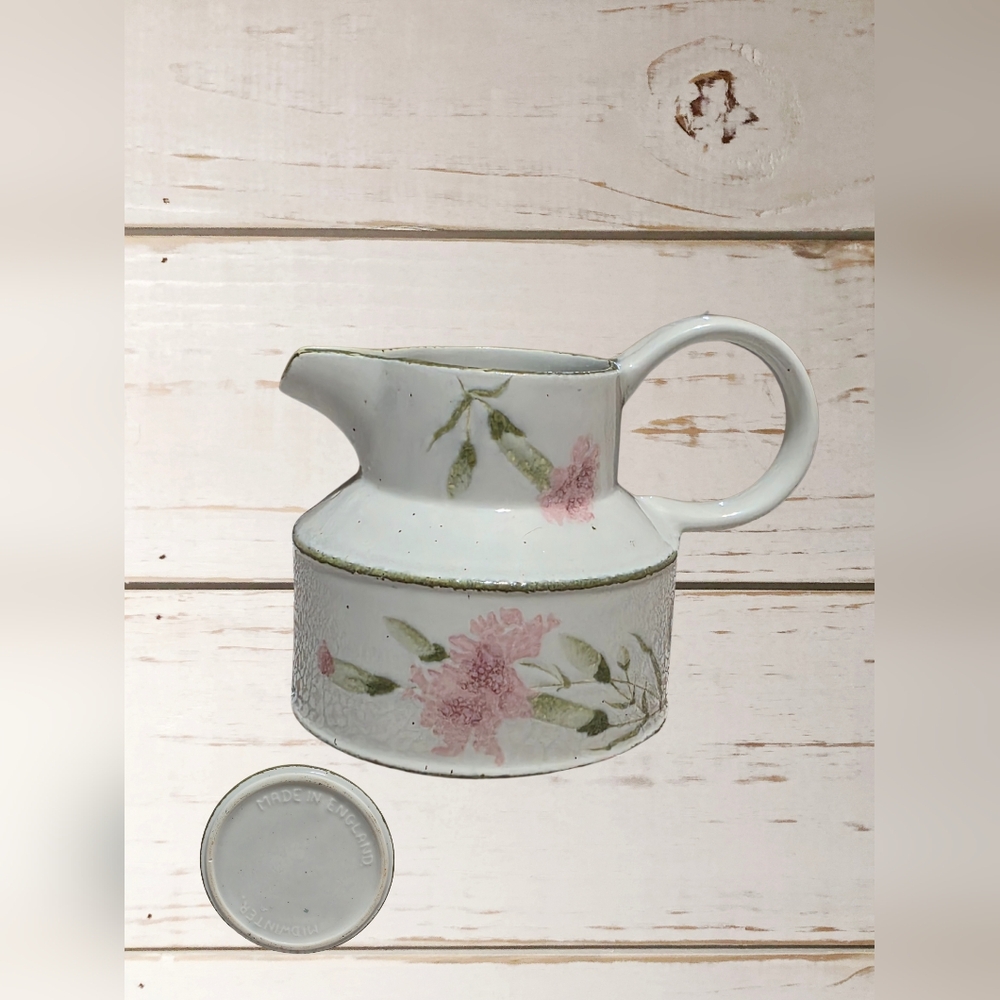 Pink and Green Floral Ceramic Art Pitcher